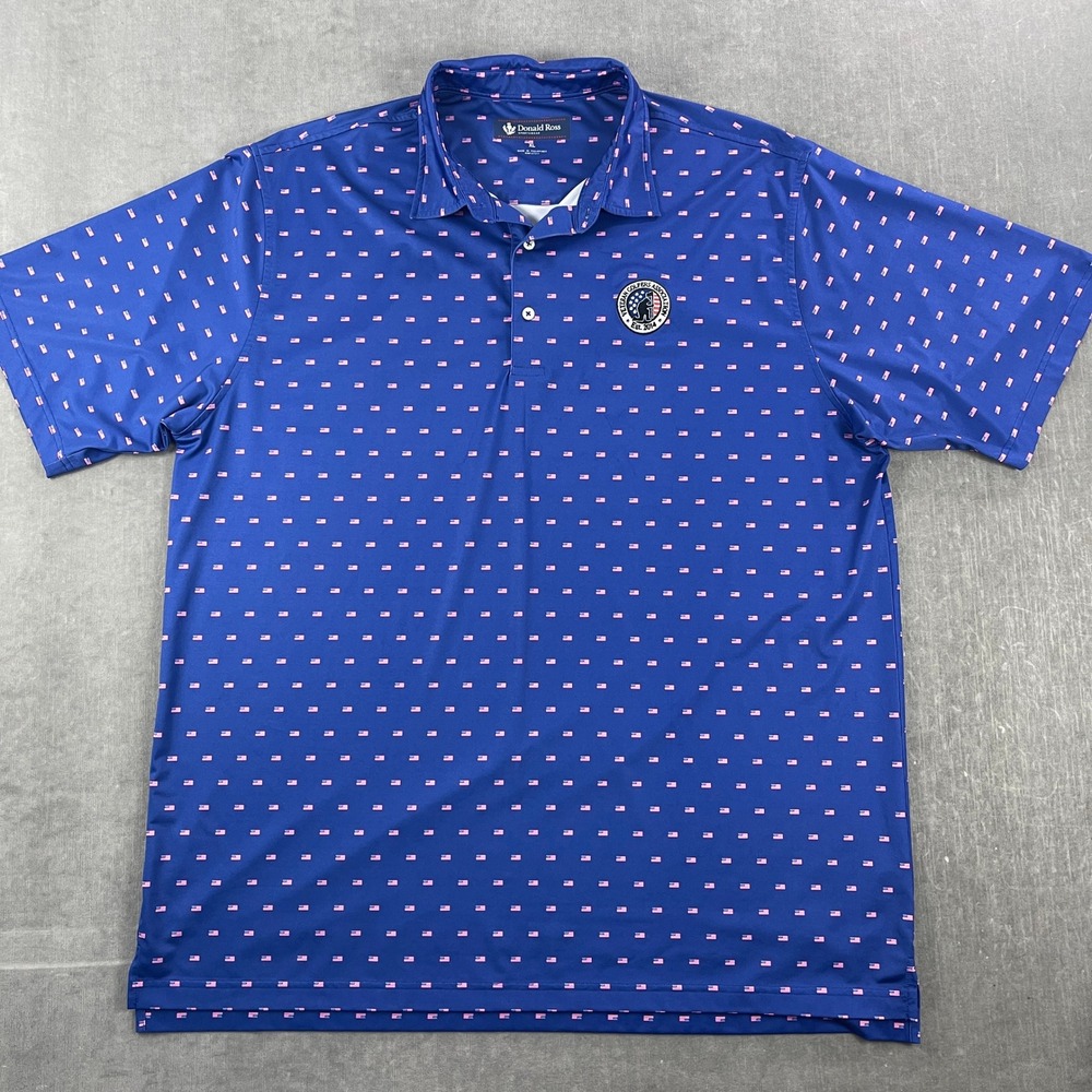 Veteran American Flag Donald Ross Mens XL Blue Polo Golfers Association Shirt